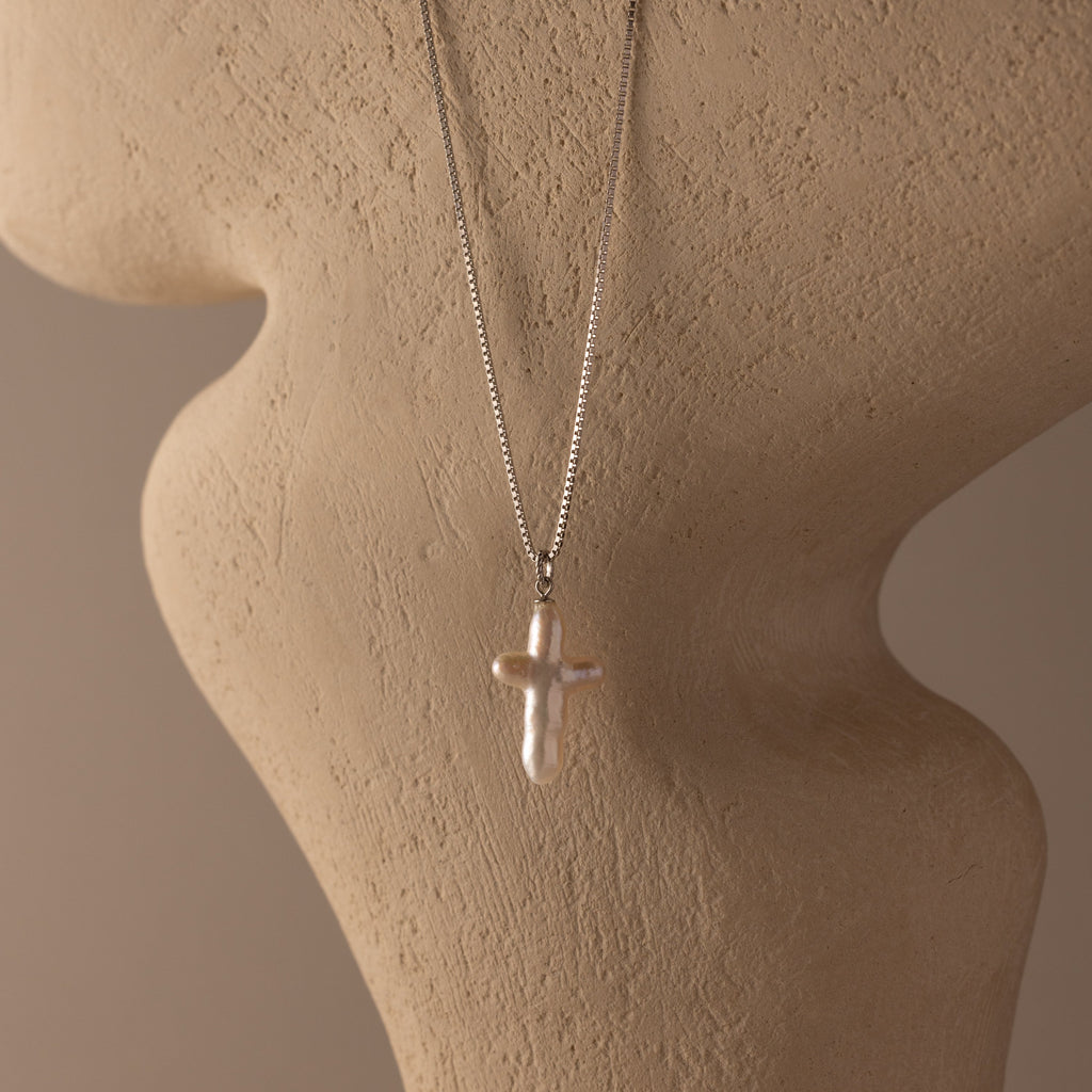 Baroque Pearl Cross Necklace