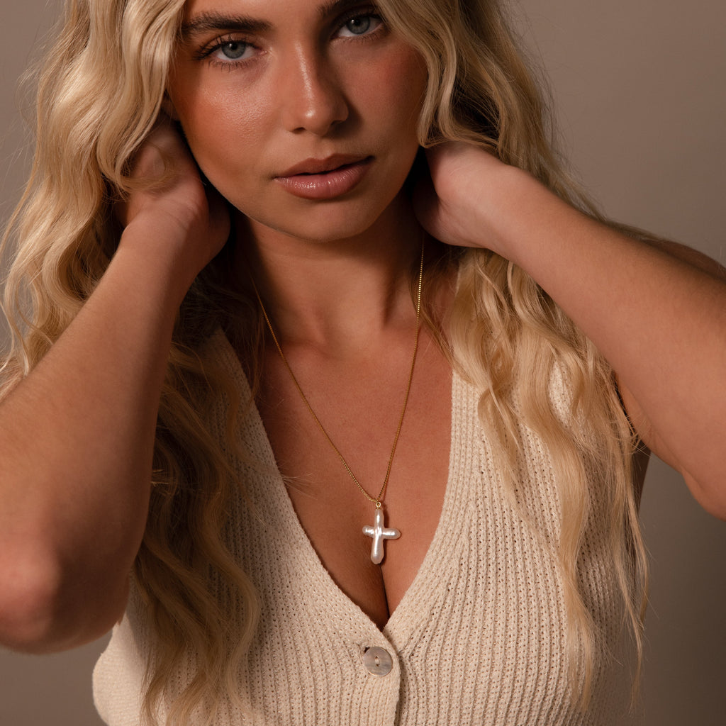 Baroque Pearl Cross Necklace