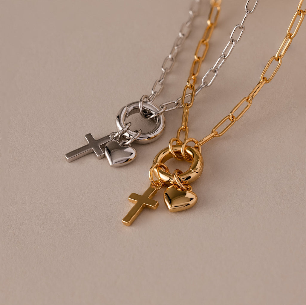Cross & Heart Charm Bracelet