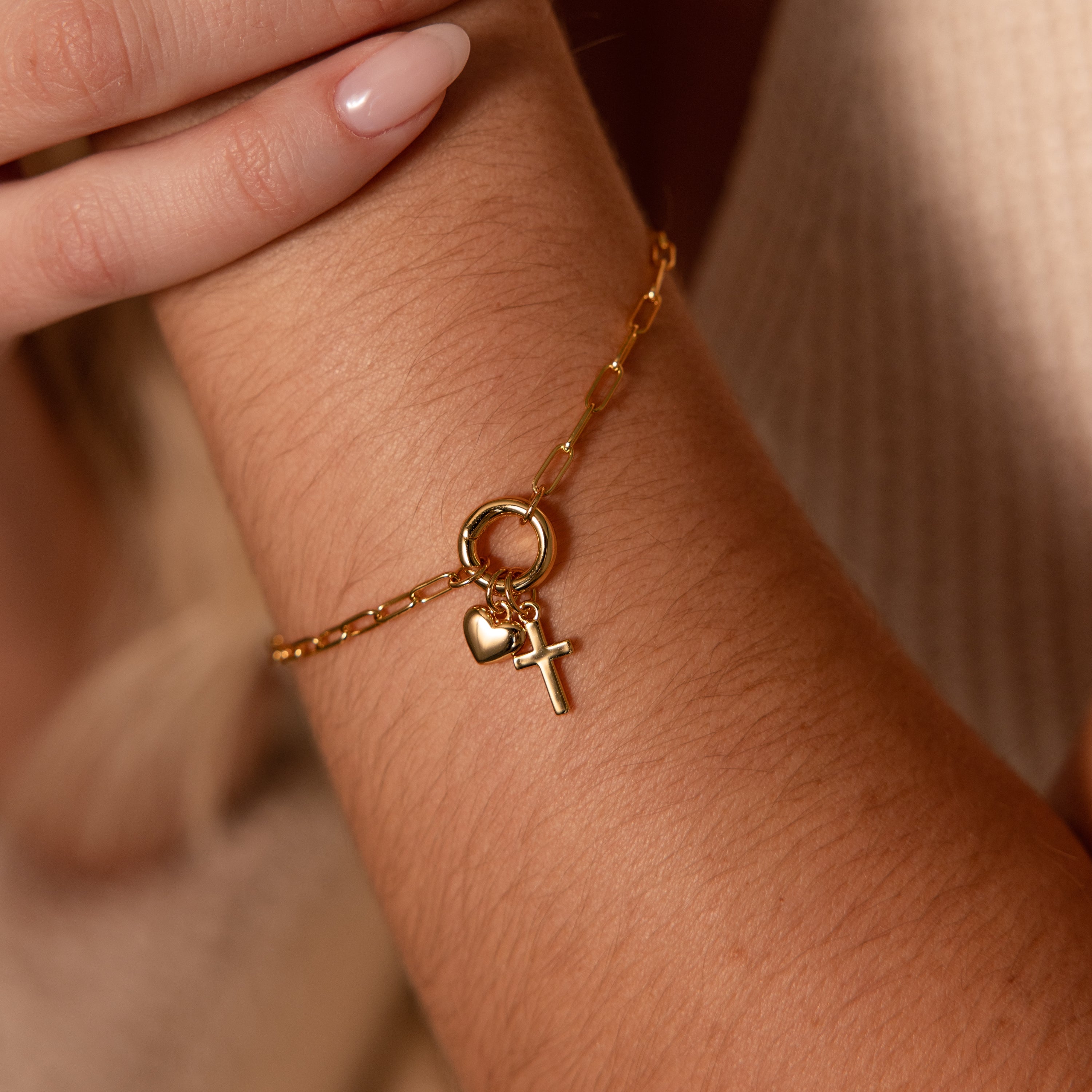 Cross & Heart Charm Bracelet