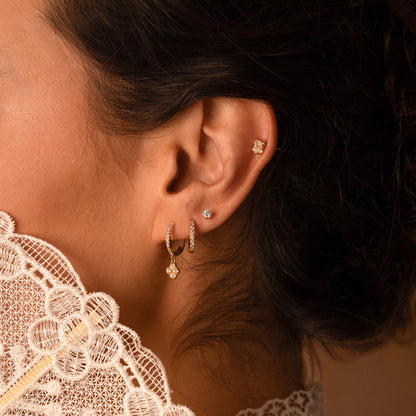 Pave Rounded Pearl Flower Hoops
