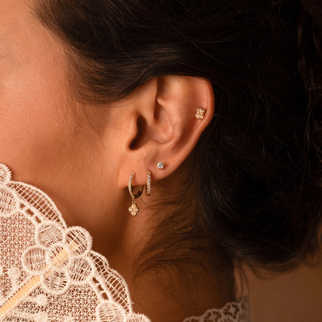 Rounded Pearl Flower Studs