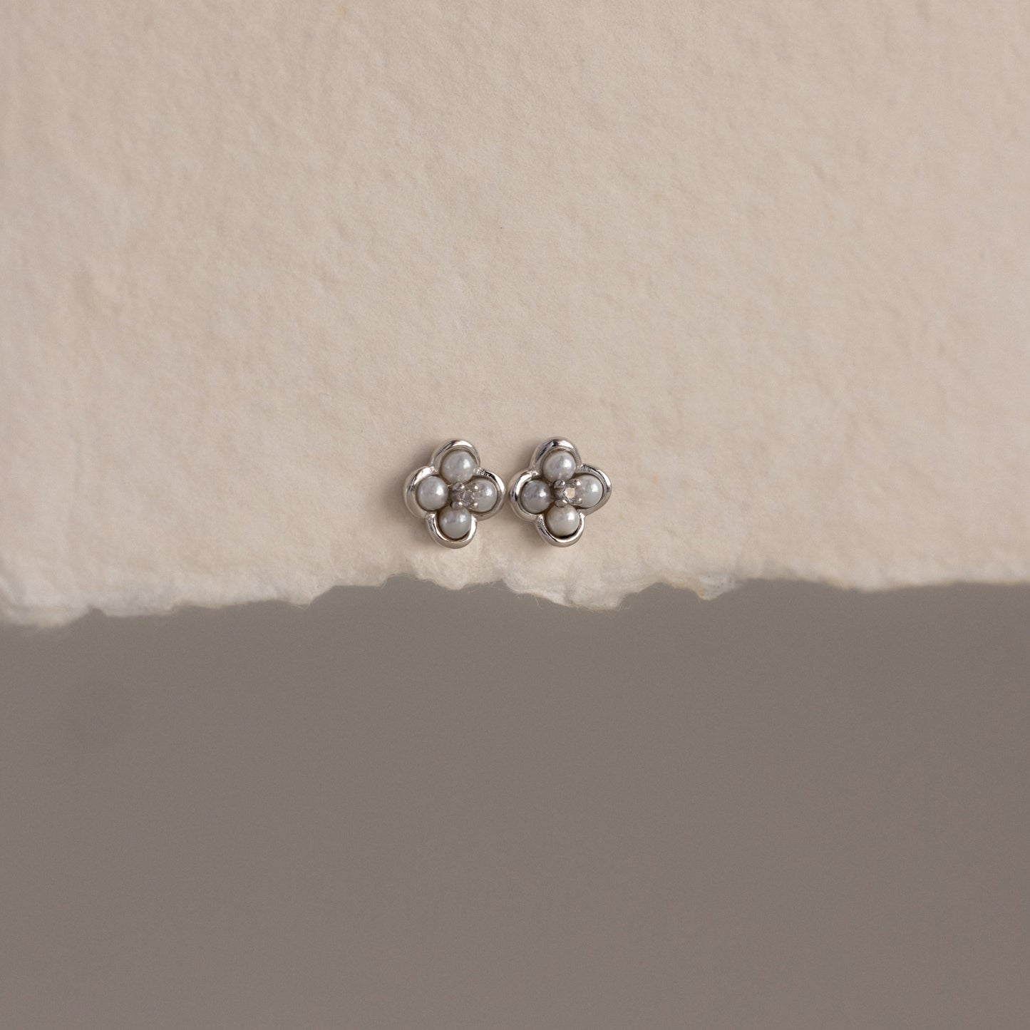 Rounded Pearl Flower Studs