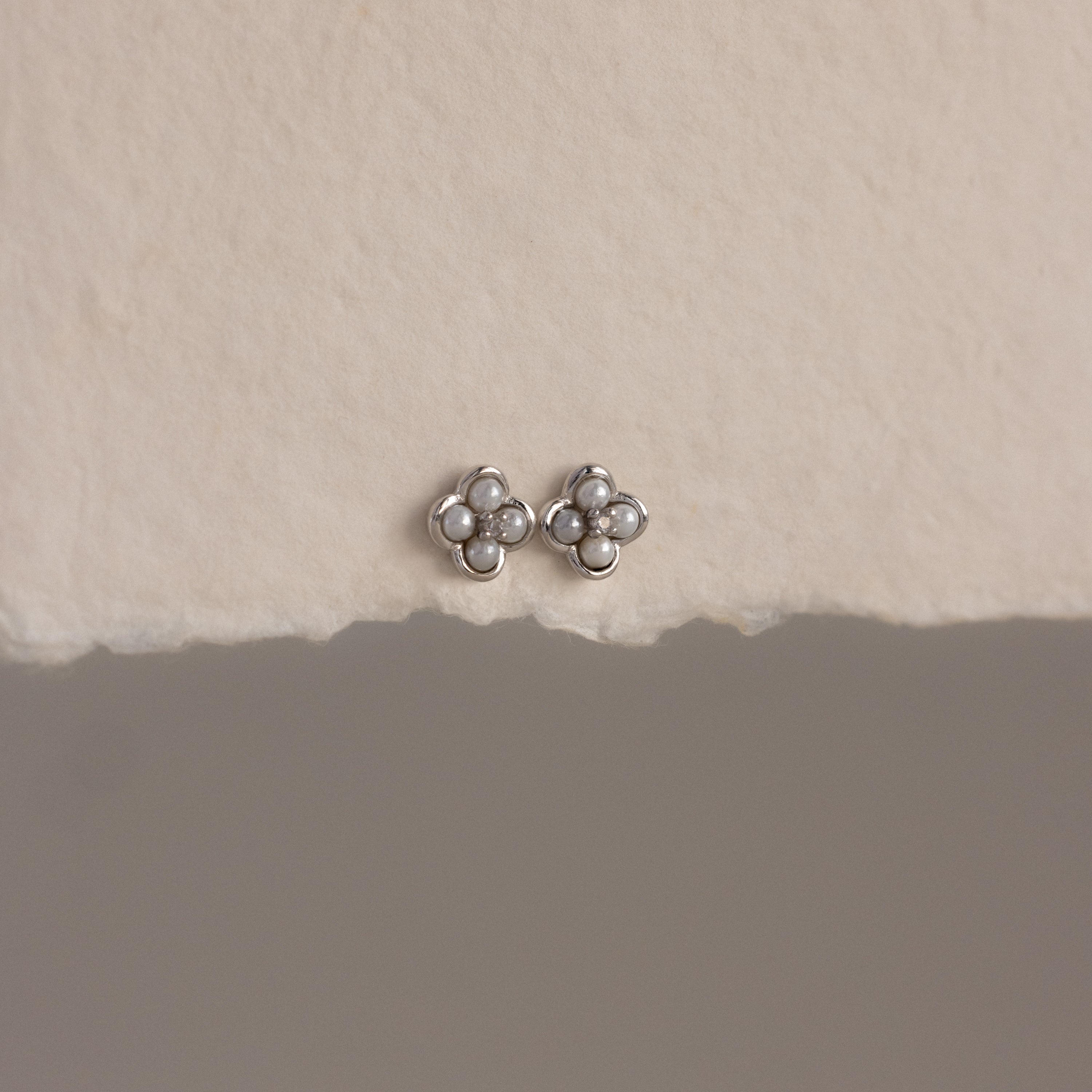 Rounded Pearl Flower Studs