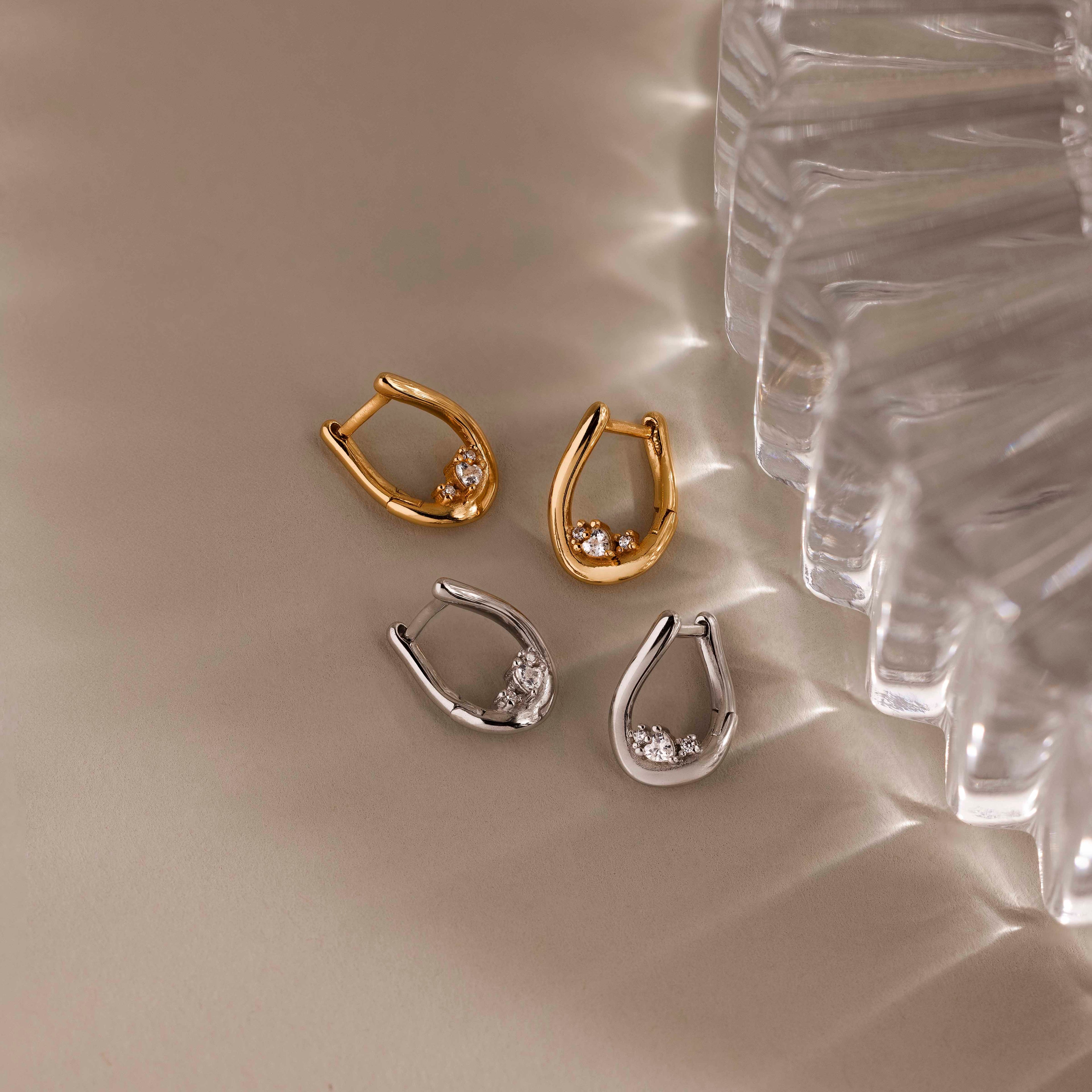 Curved Diamond Teardrop Hoops