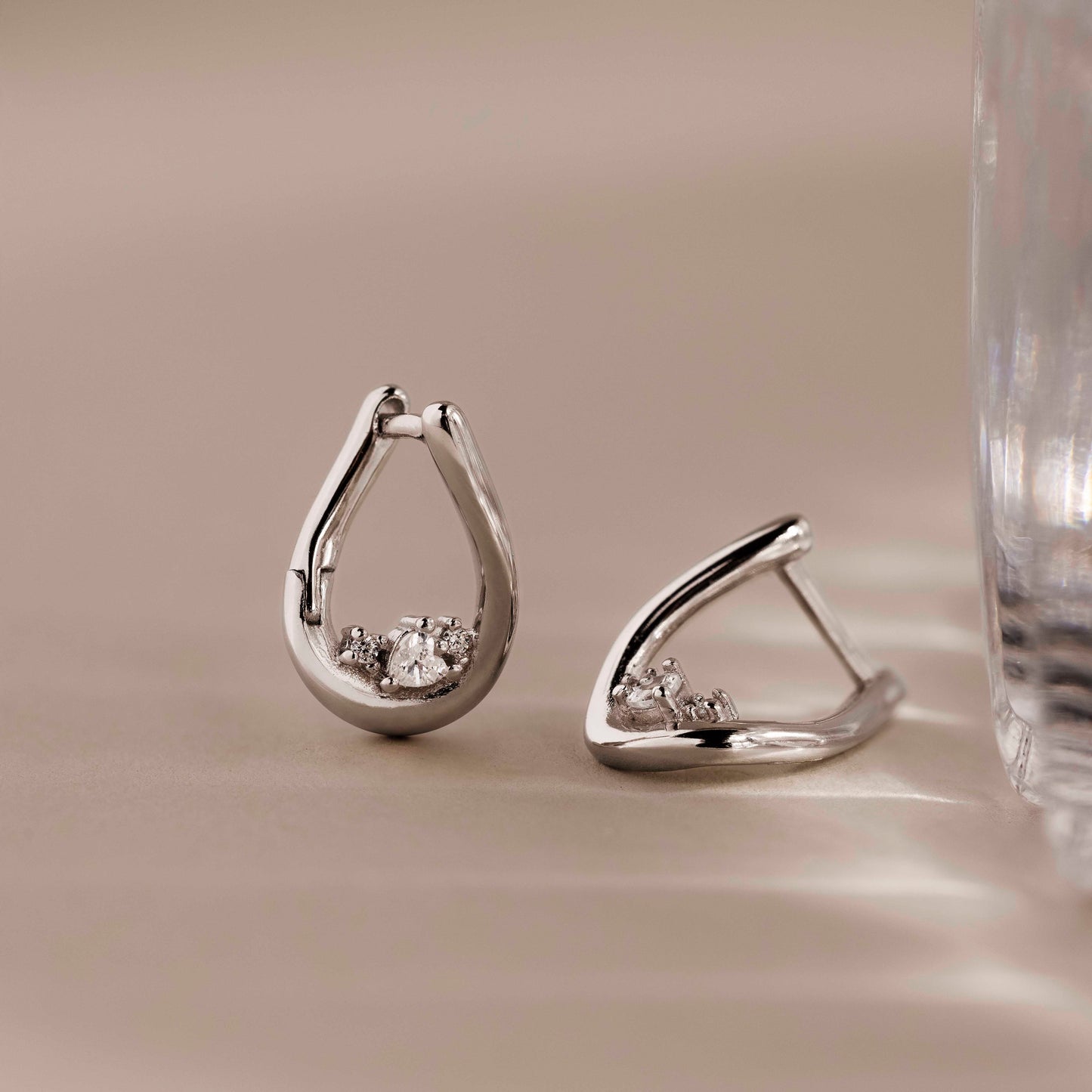 Curved Diamond Teardrop Hoops