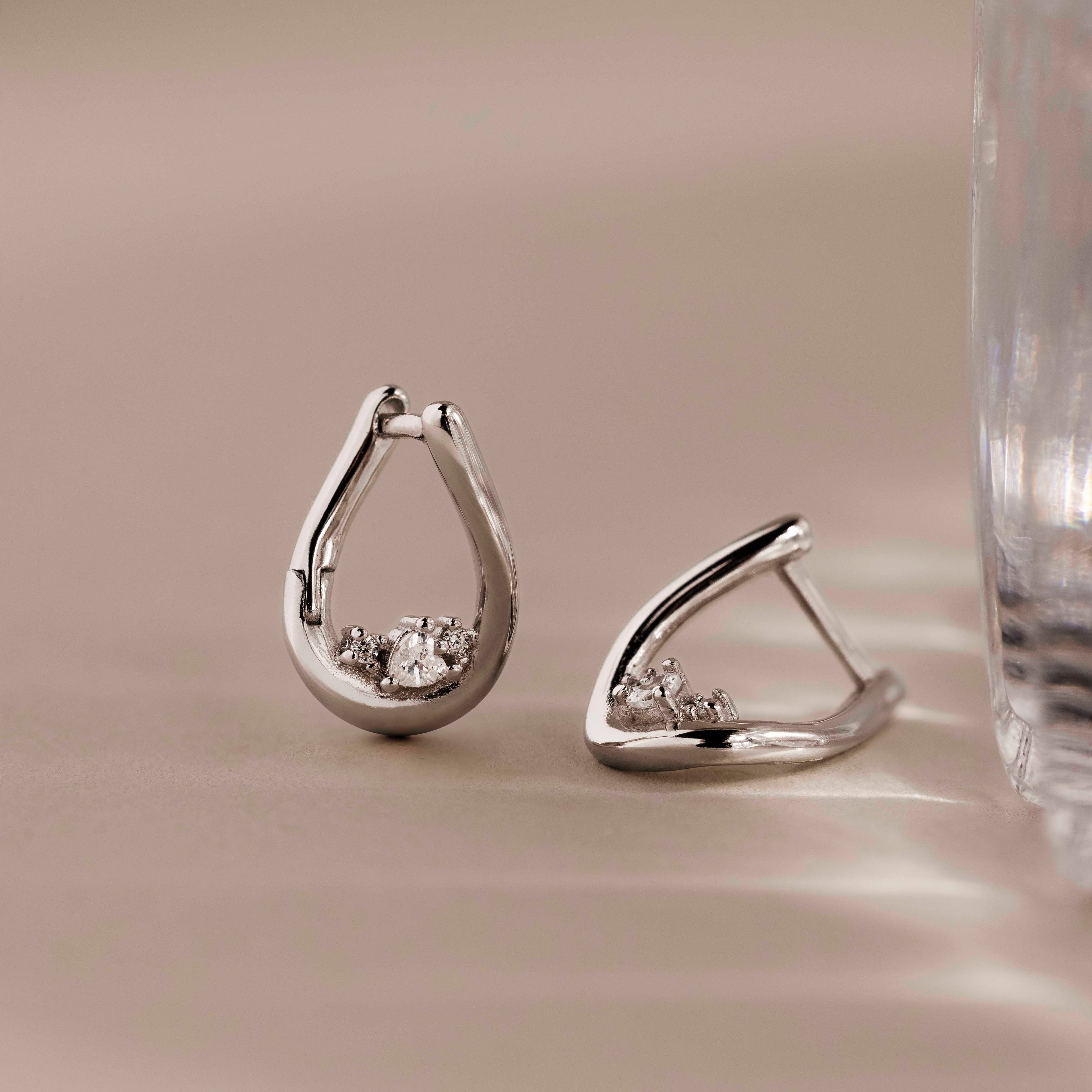 Curved Diamond Teardrop Hoops
