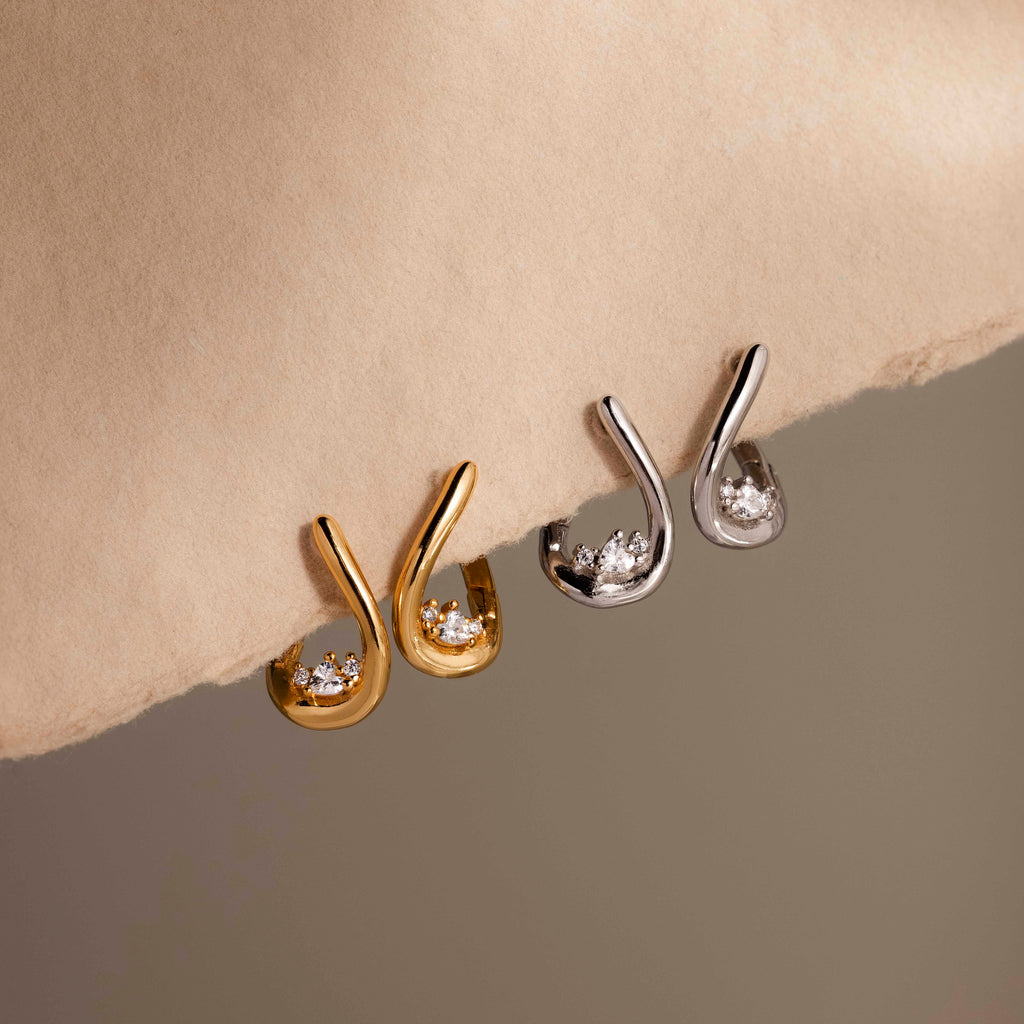Curved Diamond Teardrop Hoops