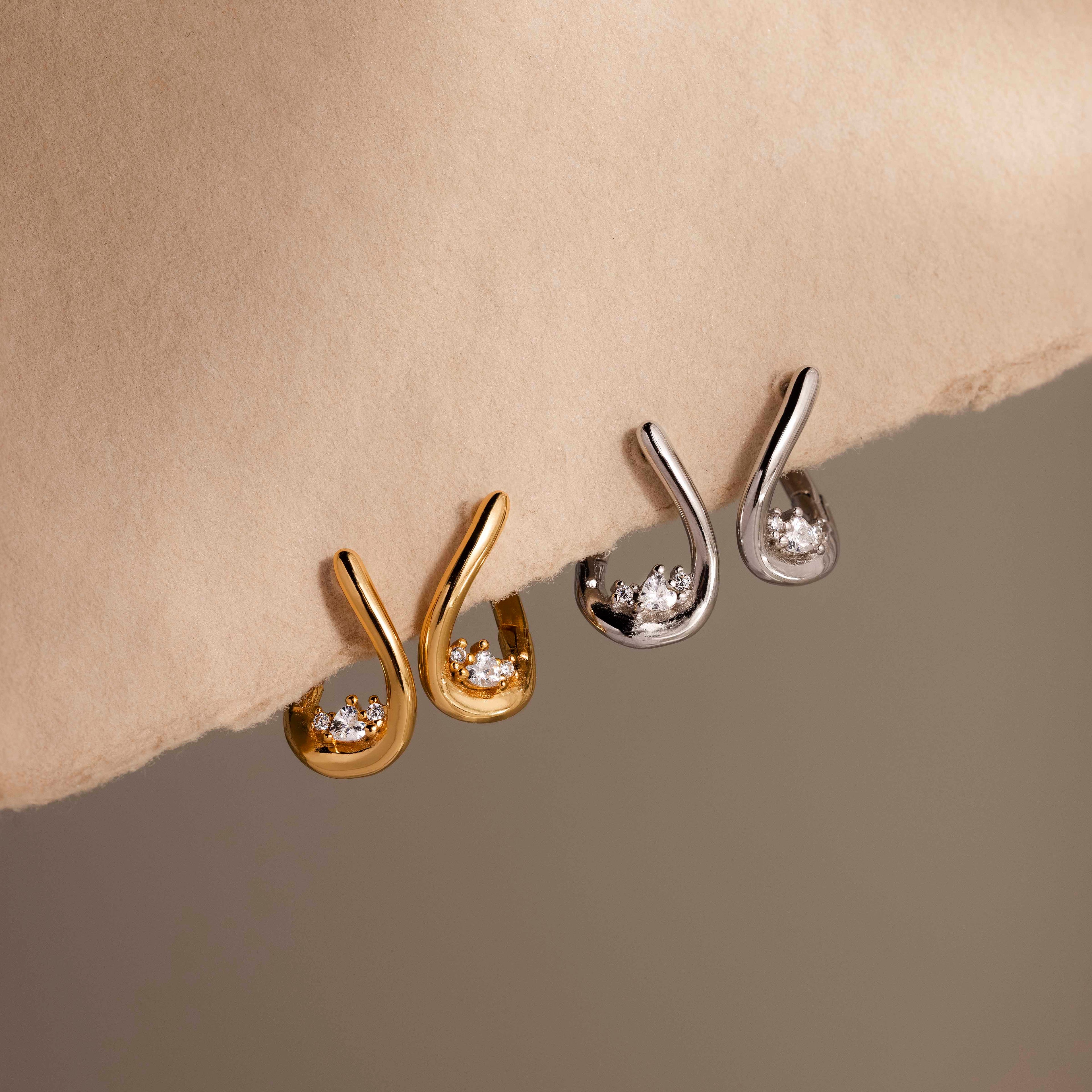 Curved Diamond Teardrop Hoops