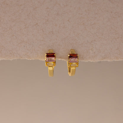 Multiple Baguette Birthstone Huggies