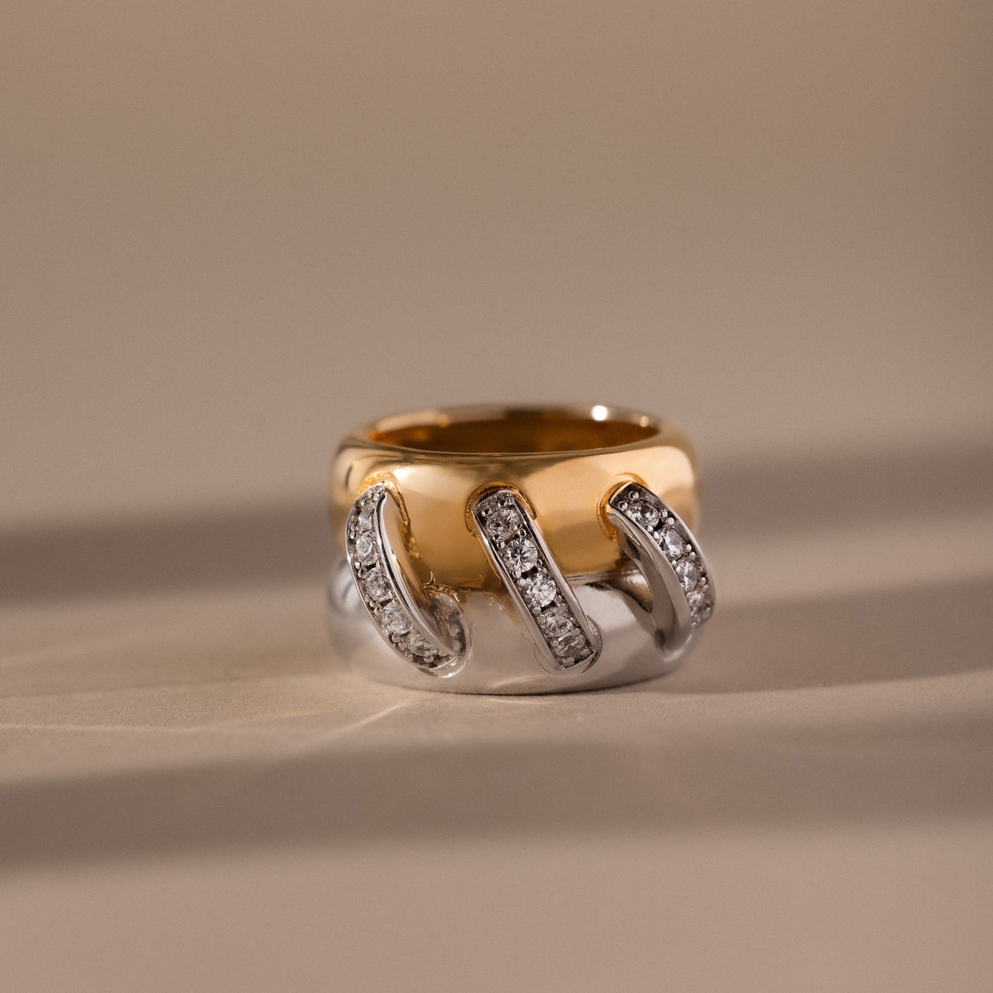 Sculpted Mixed Metal Link Ring