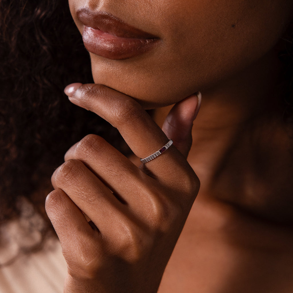 Dainty Ribbed Birthstone Ring