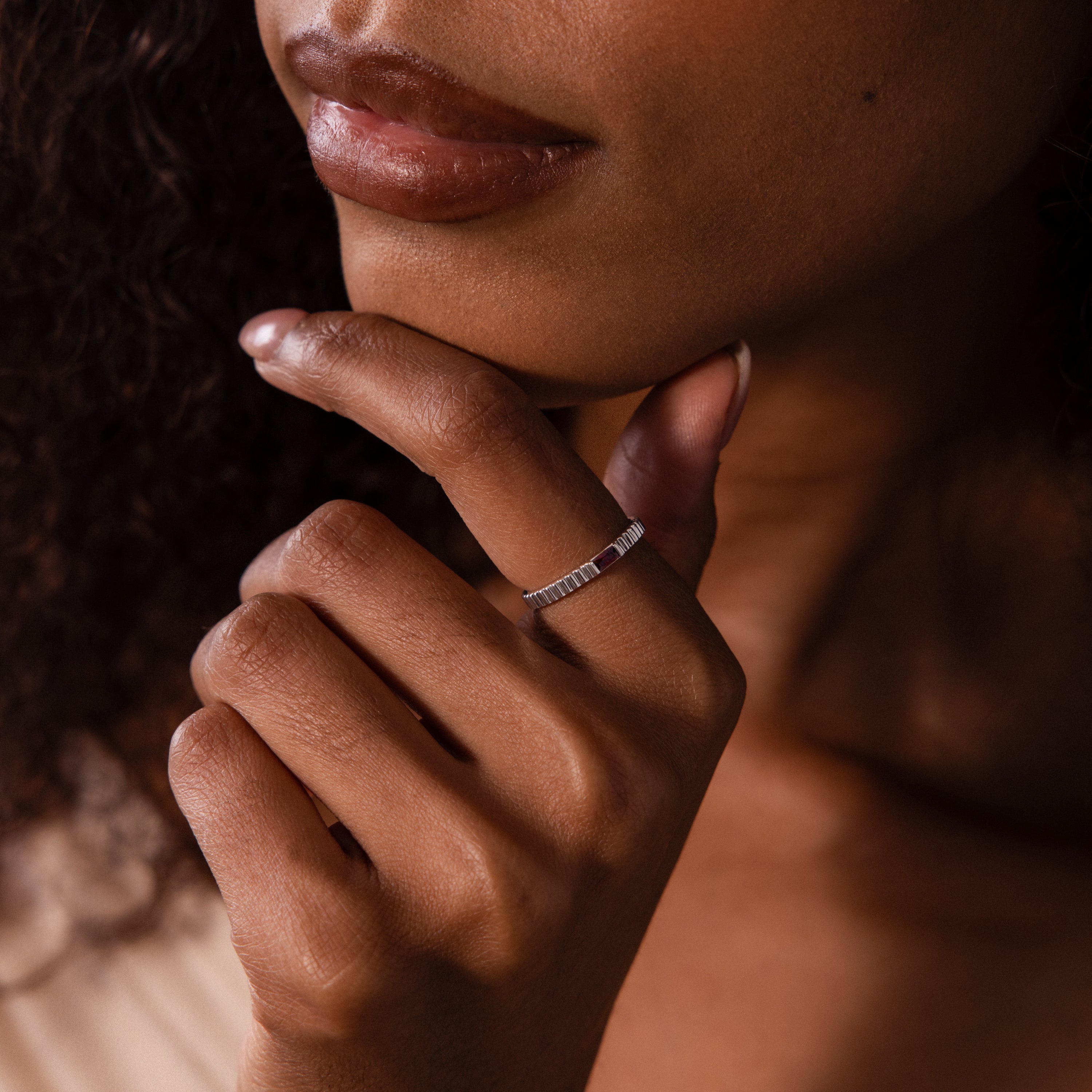 Dainty Ribbed Birthstone Ring