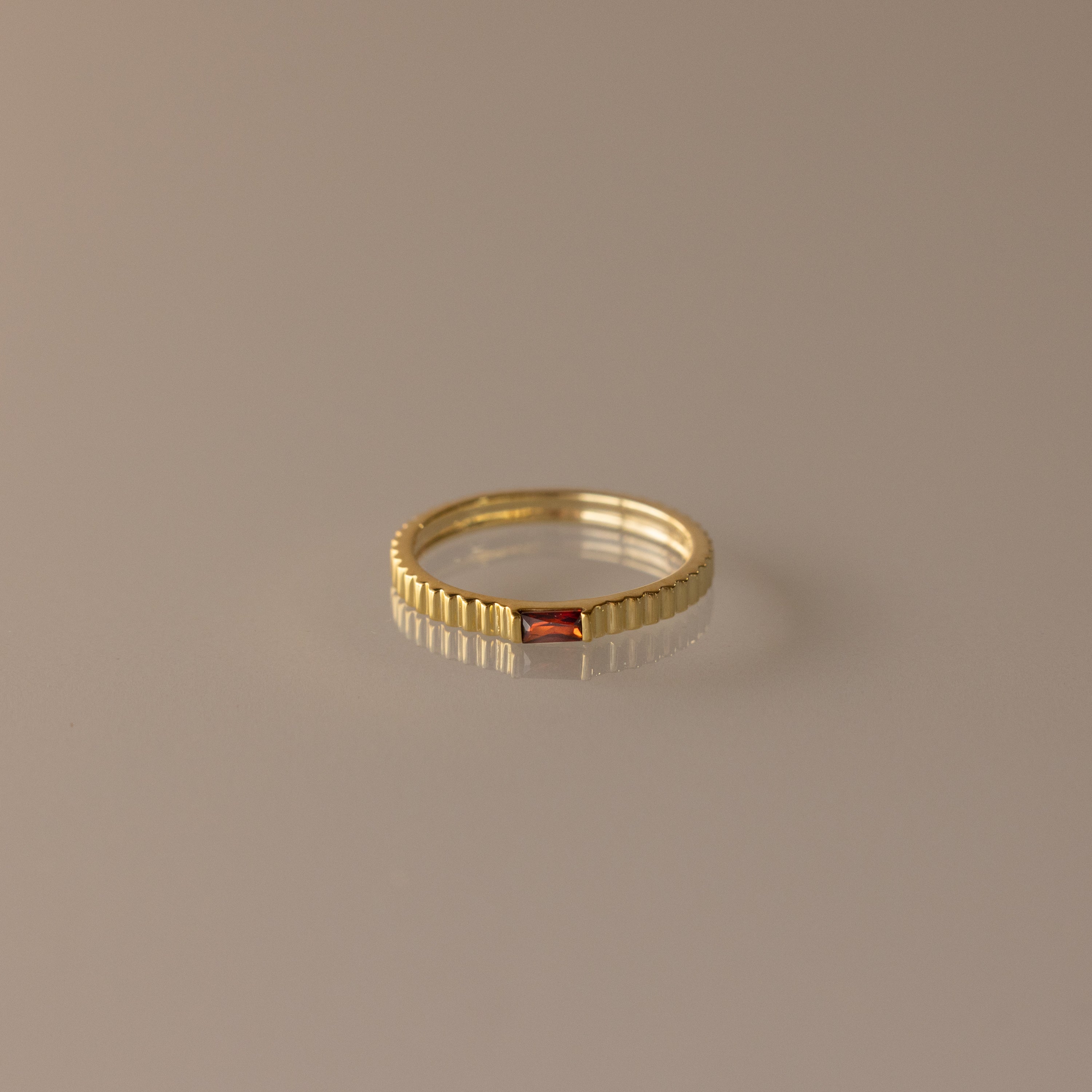 Dainty Ribbed Birthstone Ring