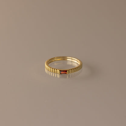 Dainty Ribbed Birthstone Ring
