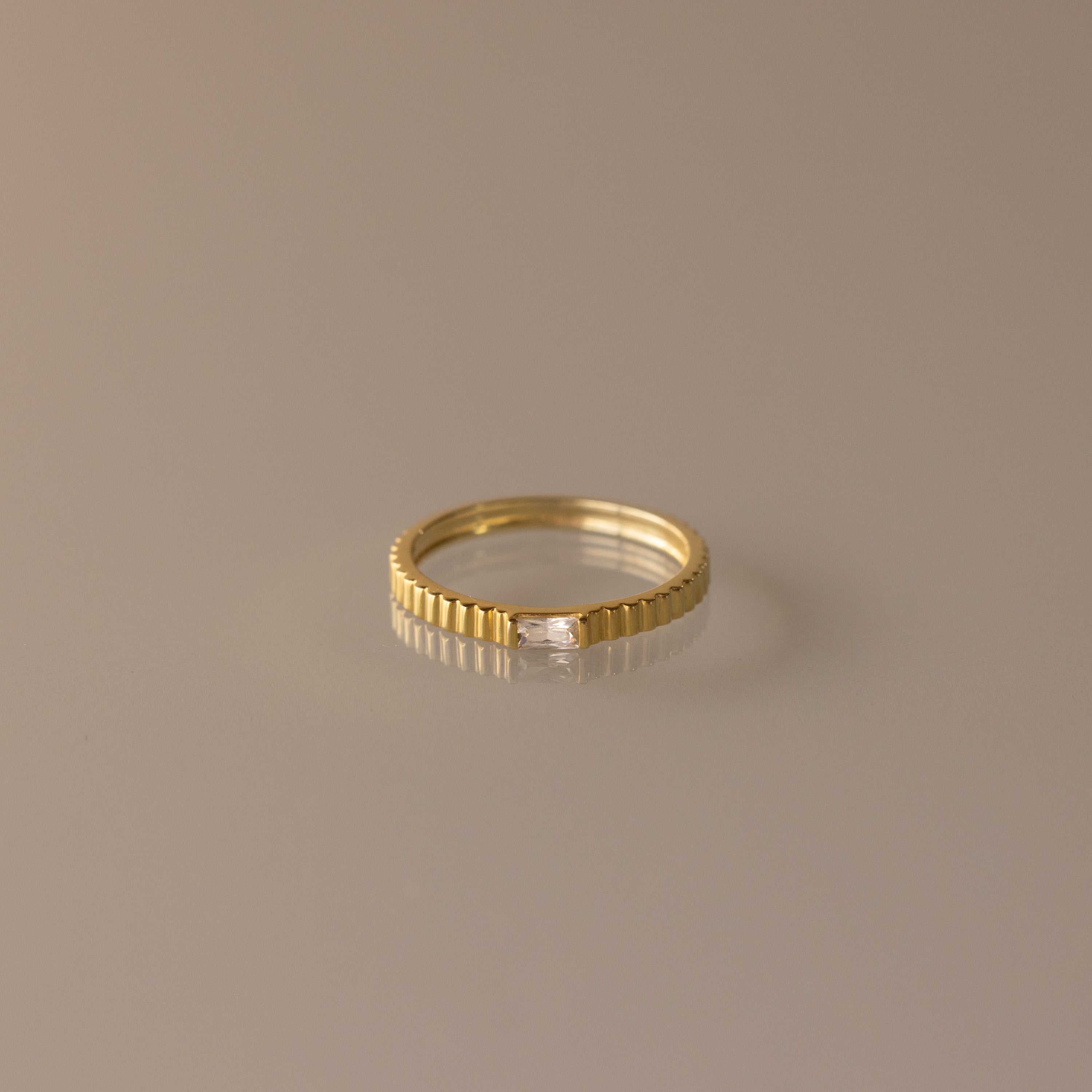 Dainty Ribbed Birthstone Ring