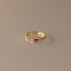 Dainty Ribbed Birthstone Ring