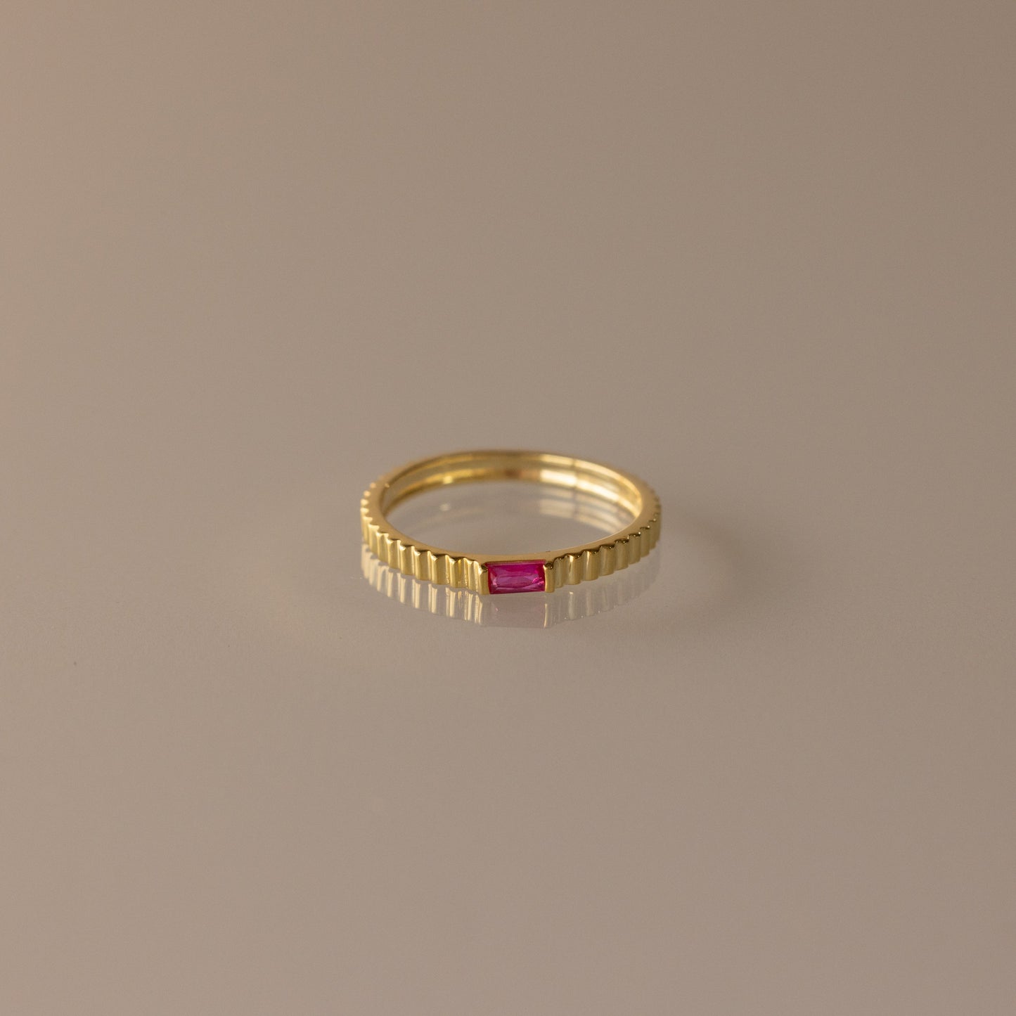 Dainty Ribbed Birthstone Ring