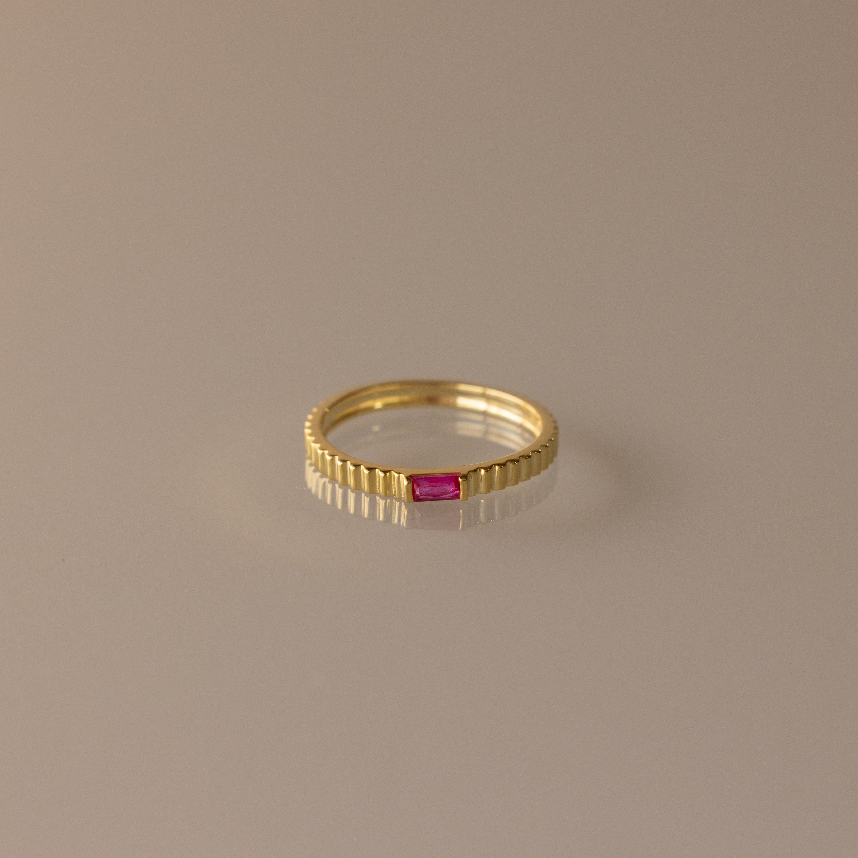 Dainty Ribbed Birthstone Ring