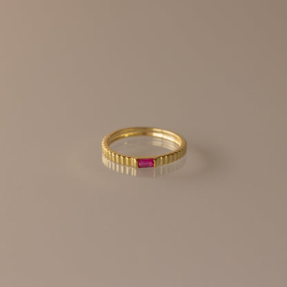 Dainty Ribbed Birthstone Ring
