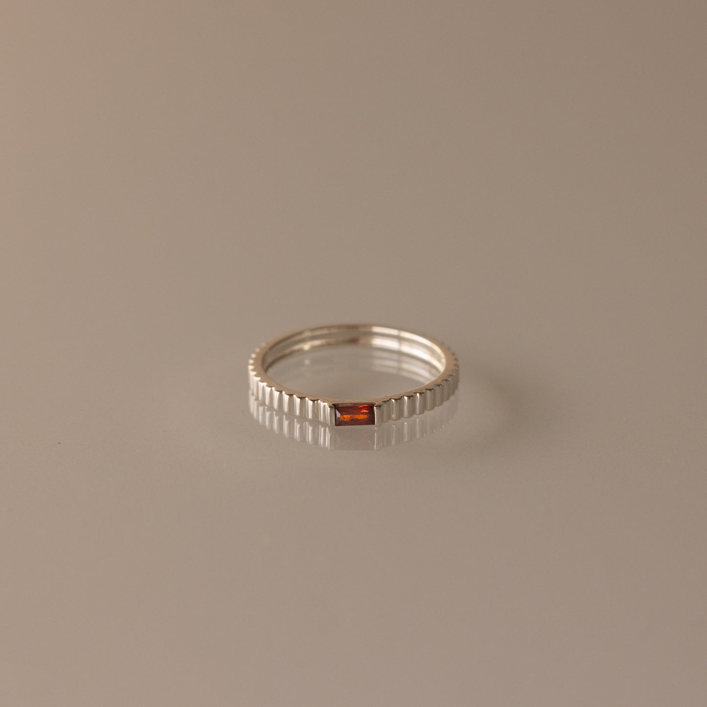 Dainty Ribbed Birthstone Ring