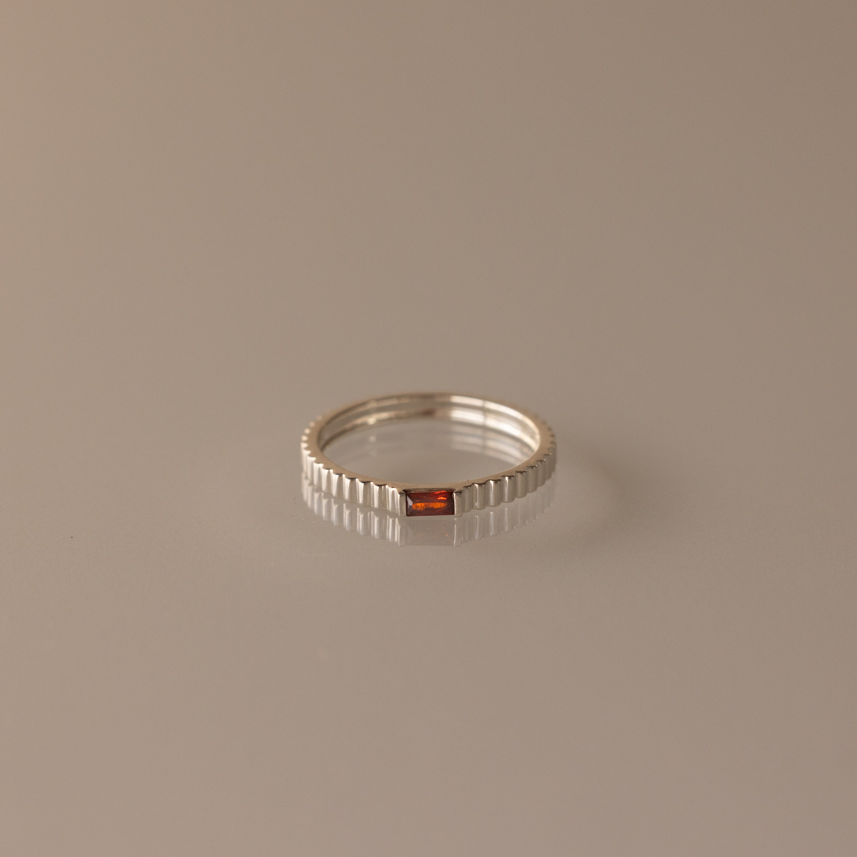 Dainty Ribbed Birthstone Ring
