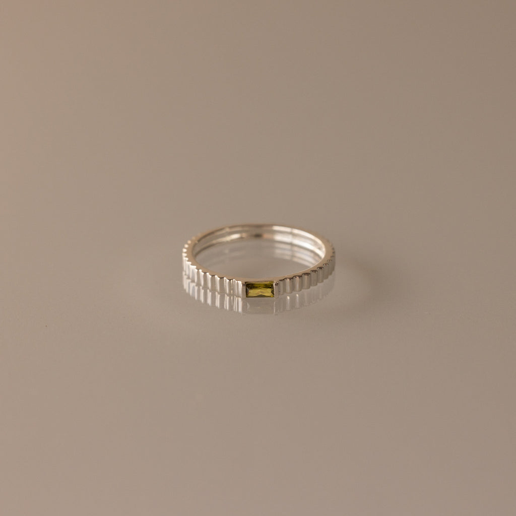 Dainty Ribbed Birthstone Ring