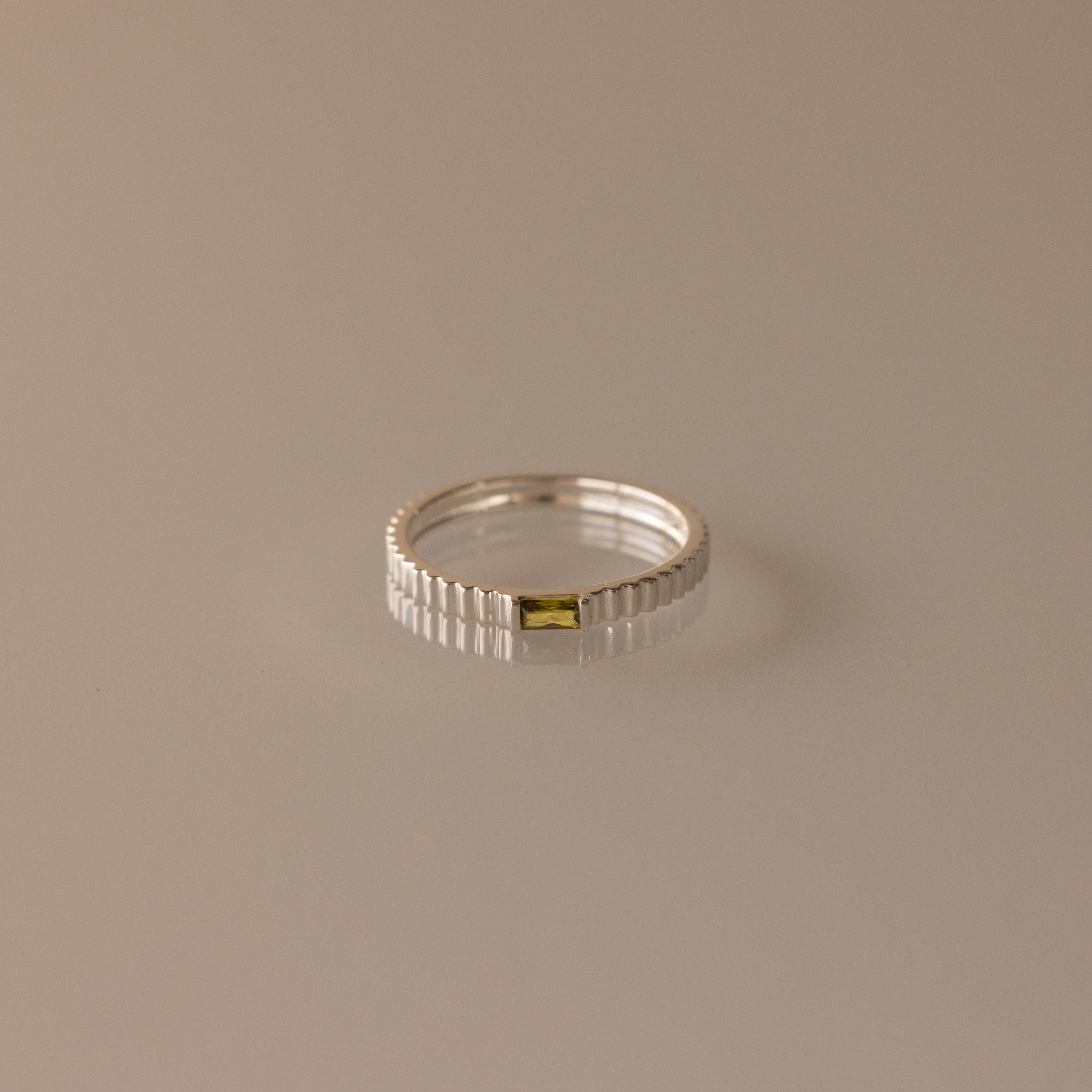 Dainty Ribbed Birthstone Ring