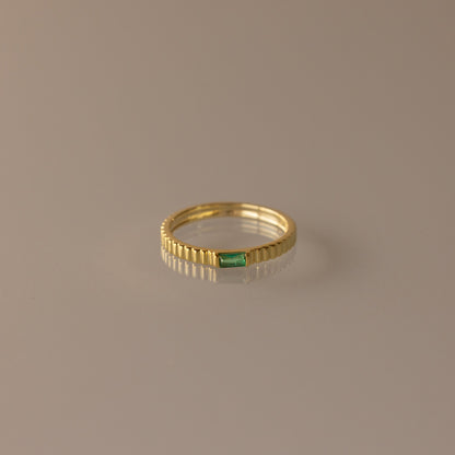 Dainty Ribbed Birthstone Ring