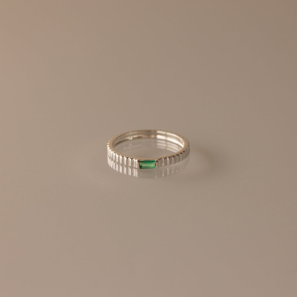Dainty Ribbed Birthstone Ring