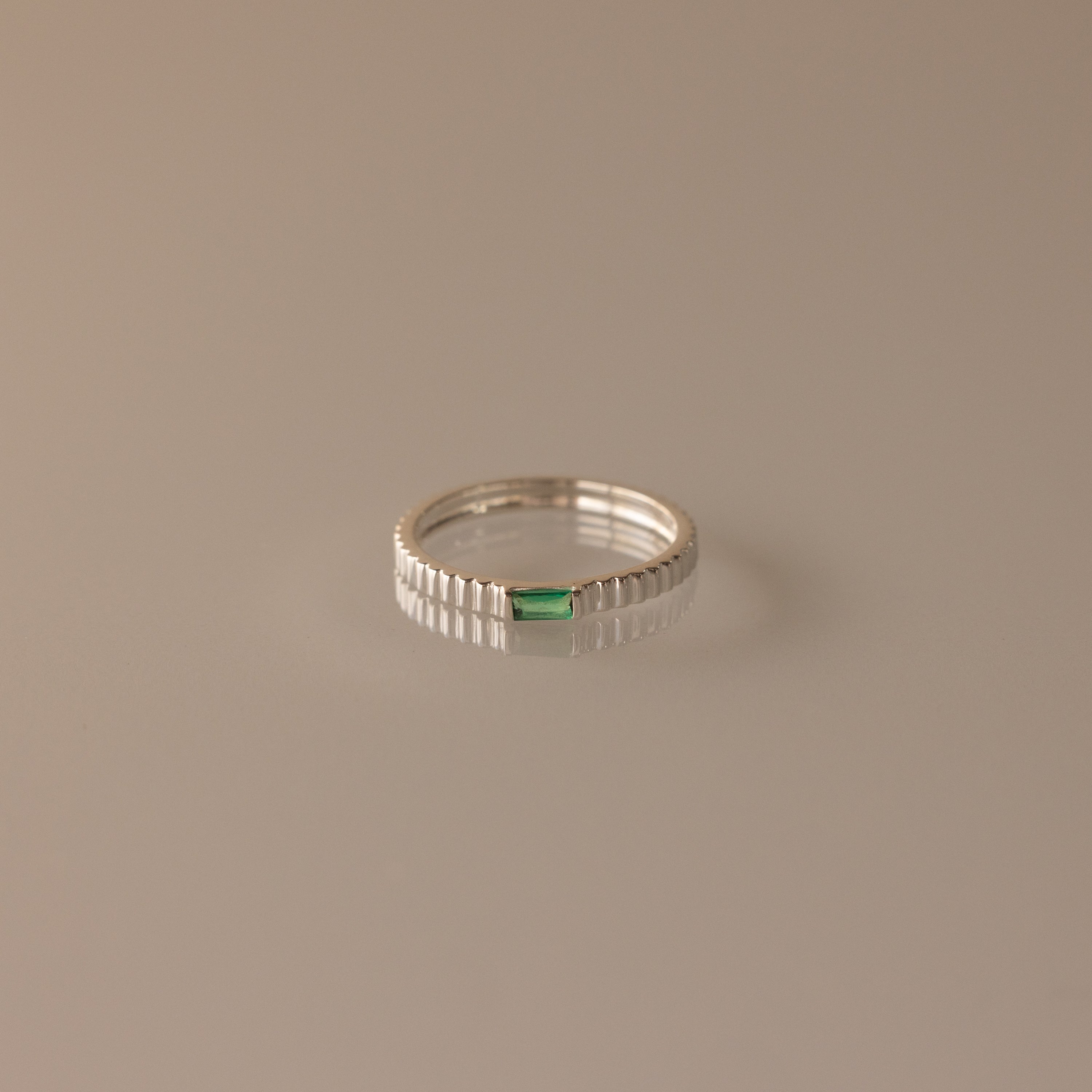 Dainty Ribbed Birthstone Ring