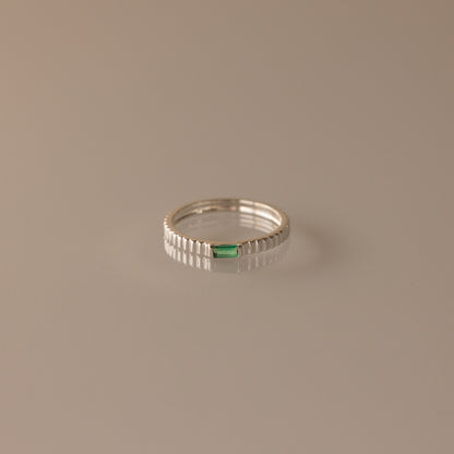 Dainty Ribbed Birthstone Ring