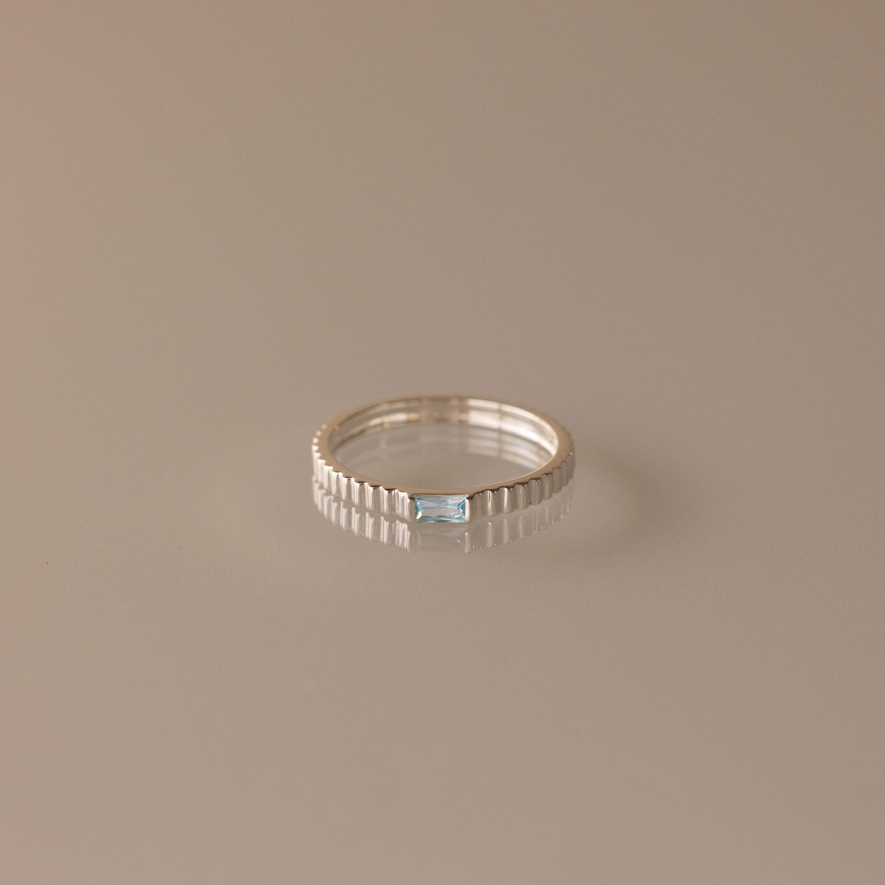 Dainty Ribbed Birthstone Ring