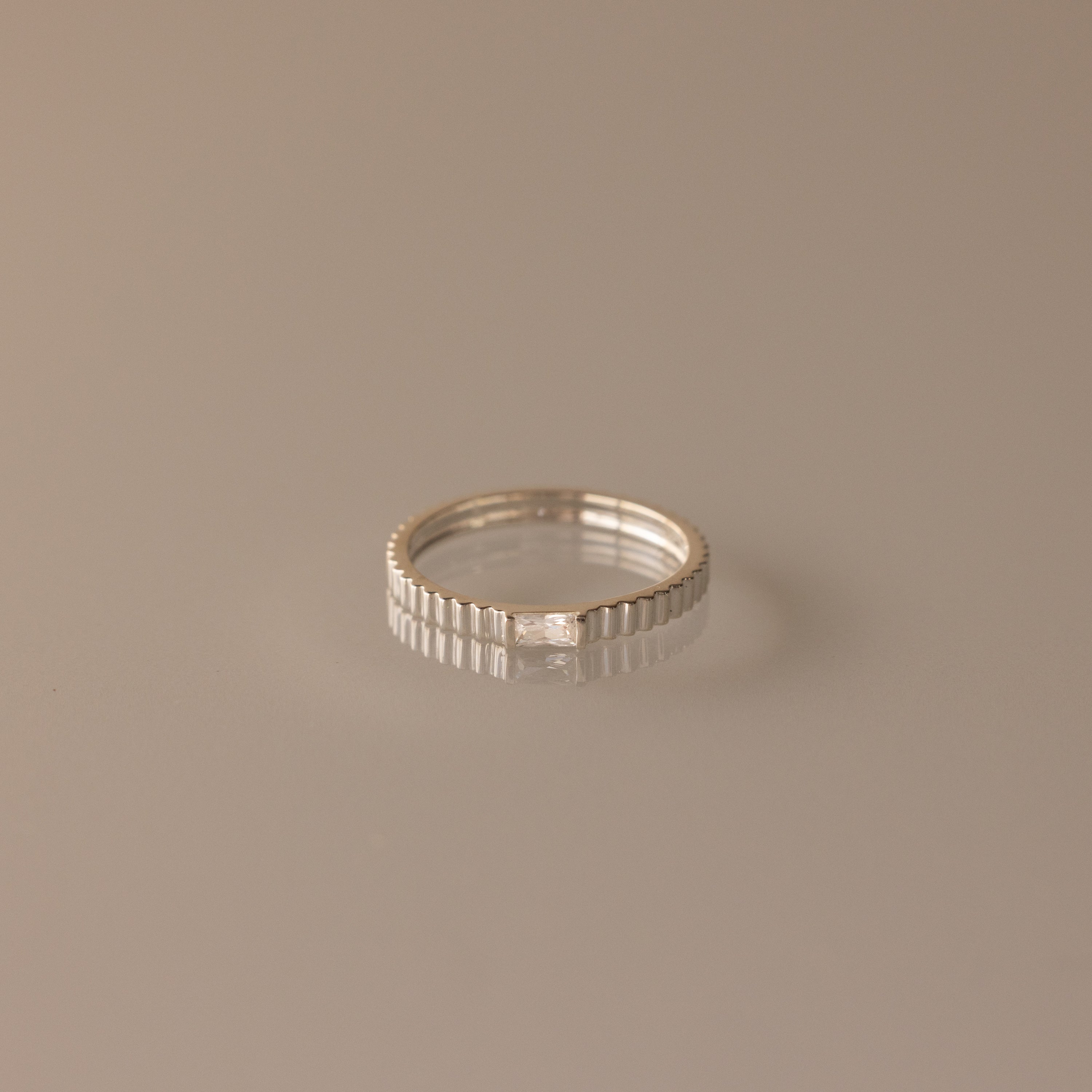 Dainty Ribbed Birthstone Ring