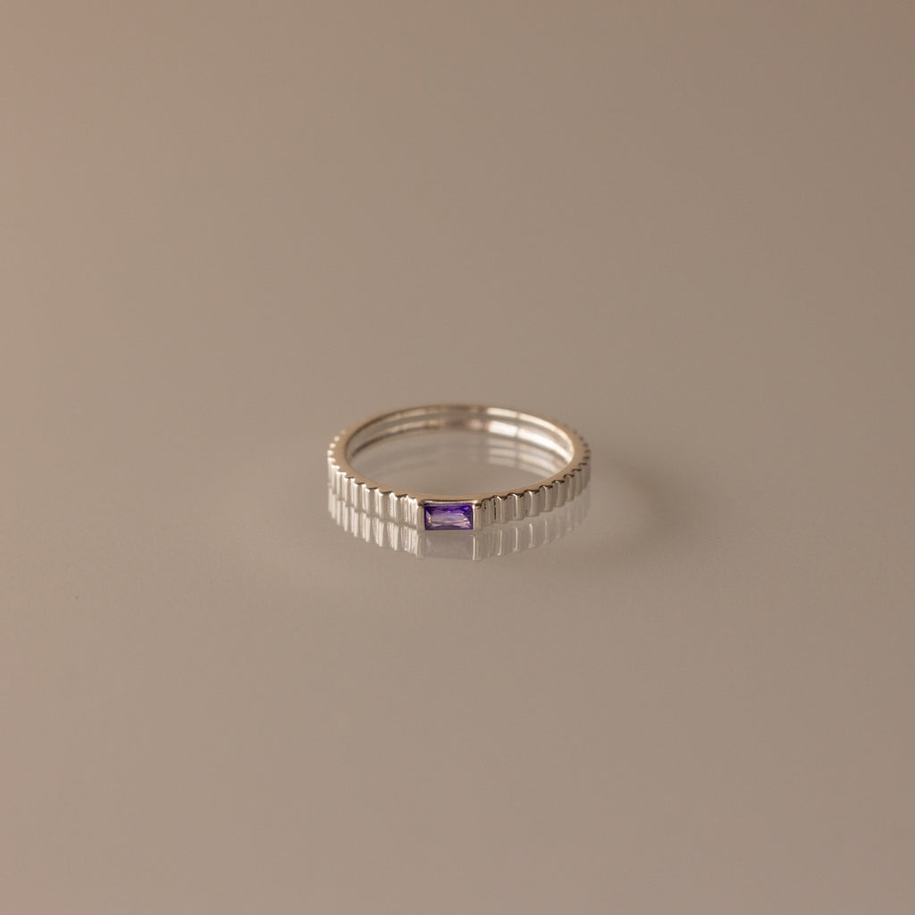Dainty Ribbed Birthstone Ring