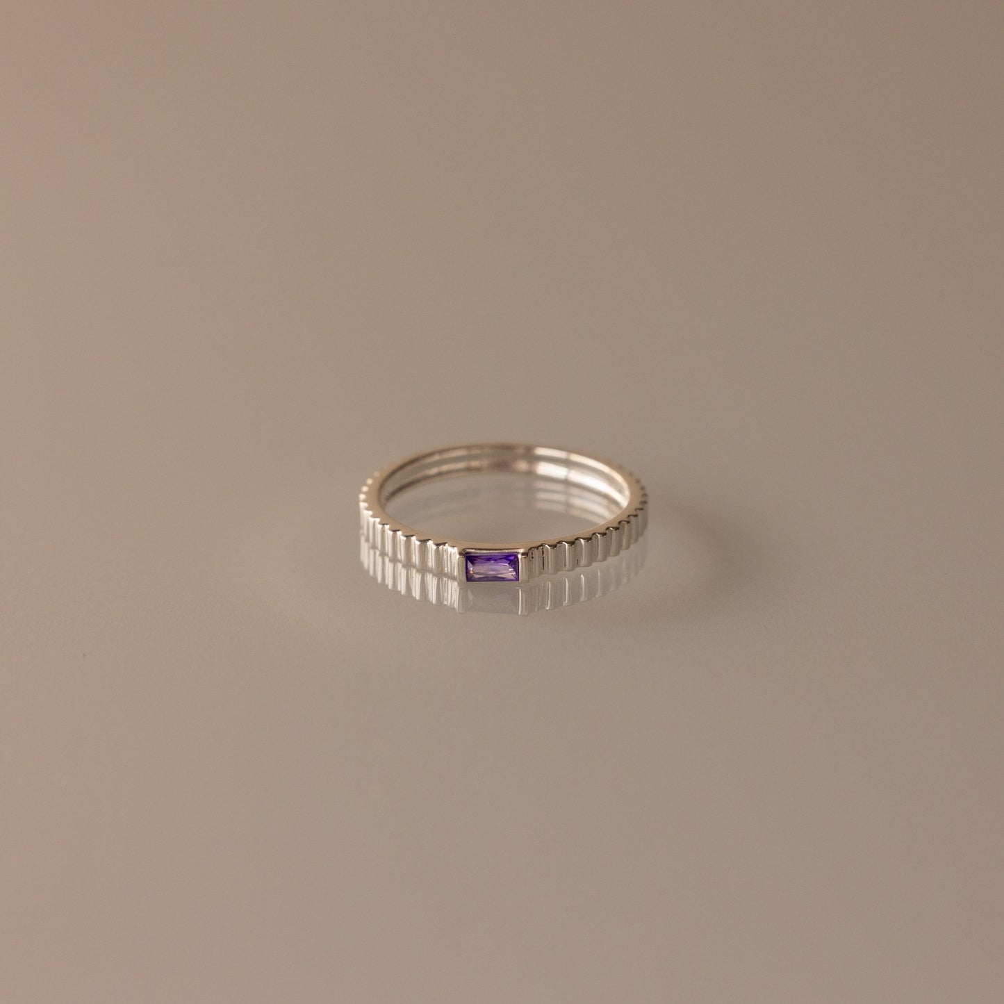 Dainty Ribbed Birthstone Ring