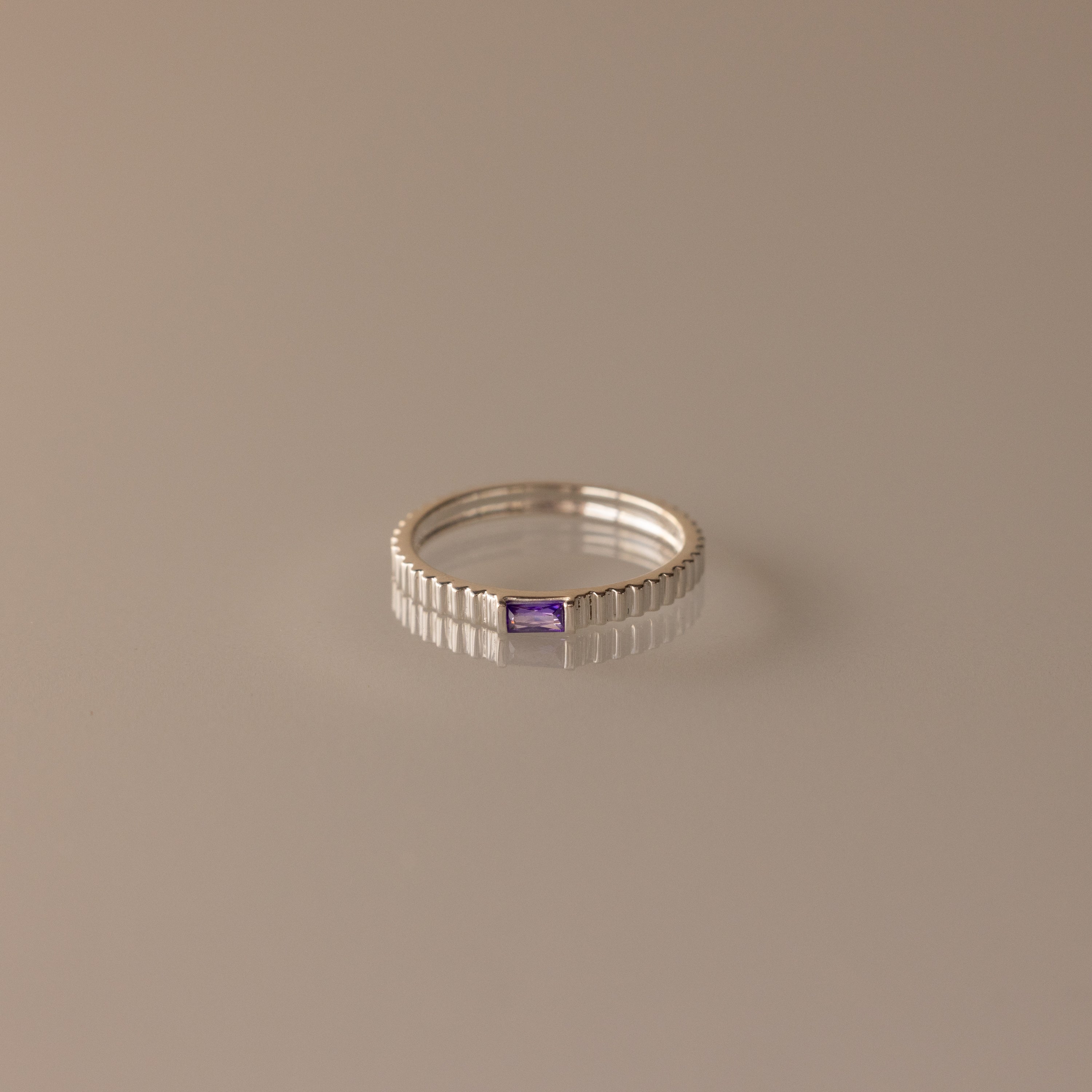 Dainty Ribbed Birthstone Ring