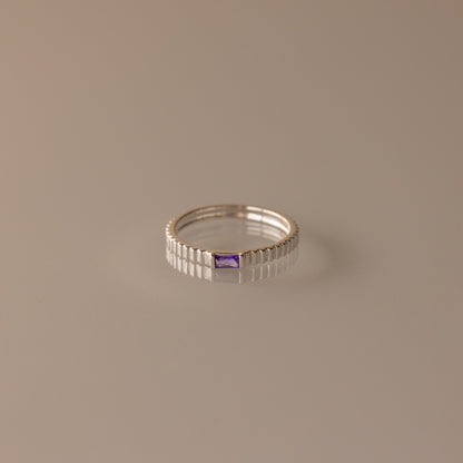 Dainty Ribbed Birthstone Ring
