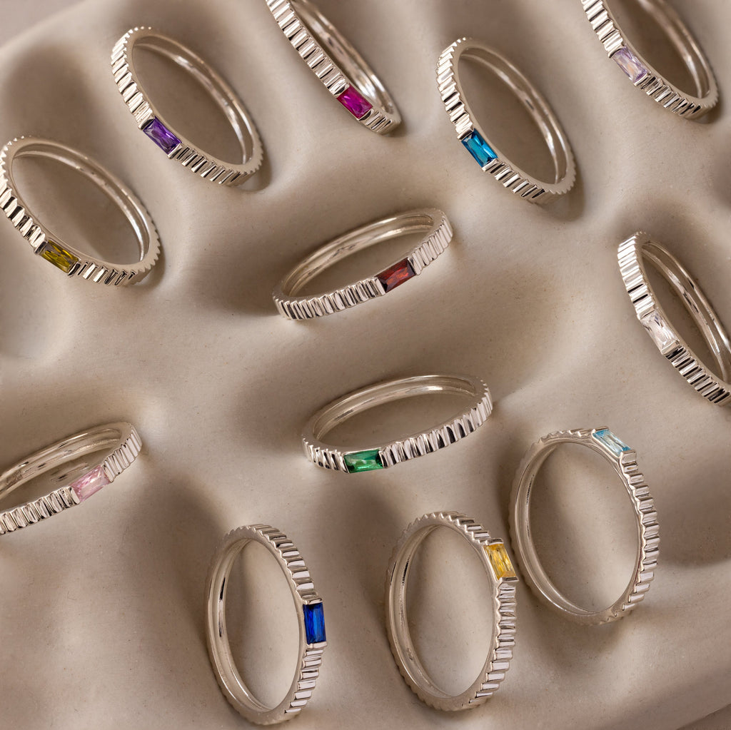 Dainty Ribbed Birthstone Ring