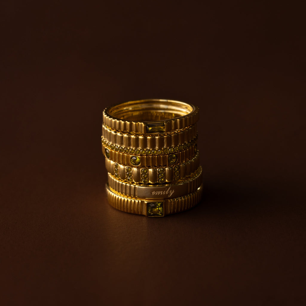 Dainty Ribbed Birthstone Ring