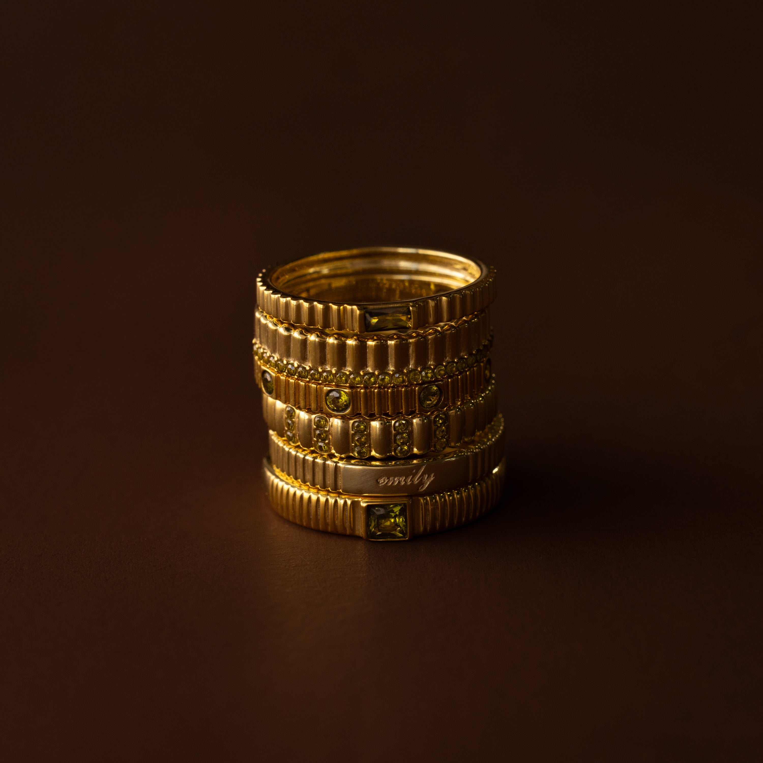 Dainty Ribbed Birthstone Ring