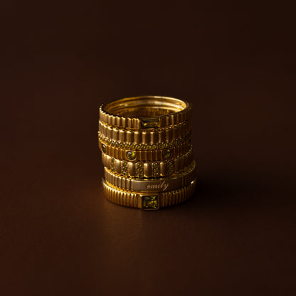 Dainty Ribbed Birthstone Ring