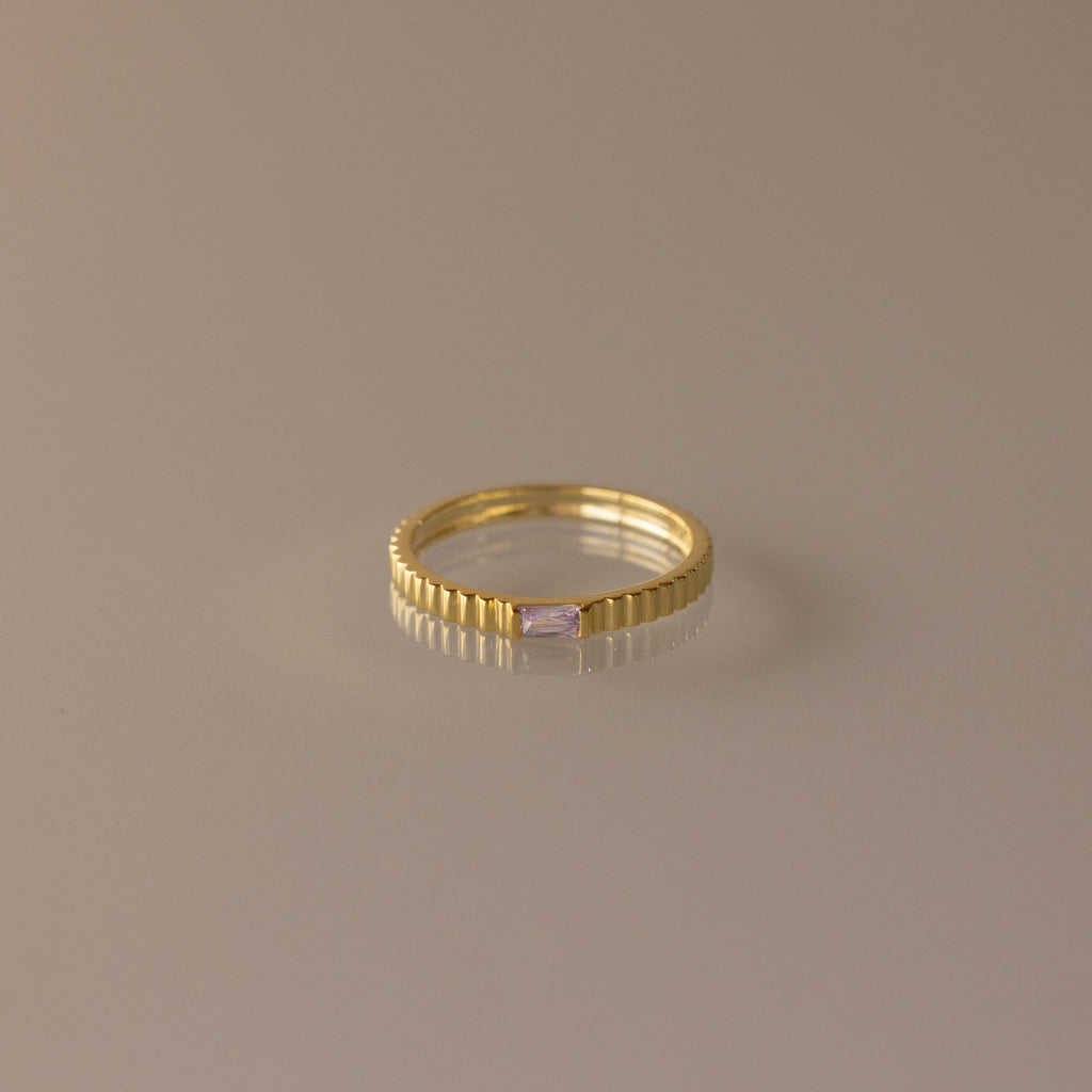 Dainty Ribbed Birthstone Ring
