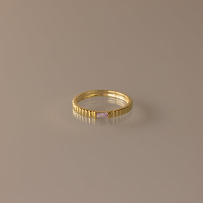 Dainty Ribbed Birthstone Ring