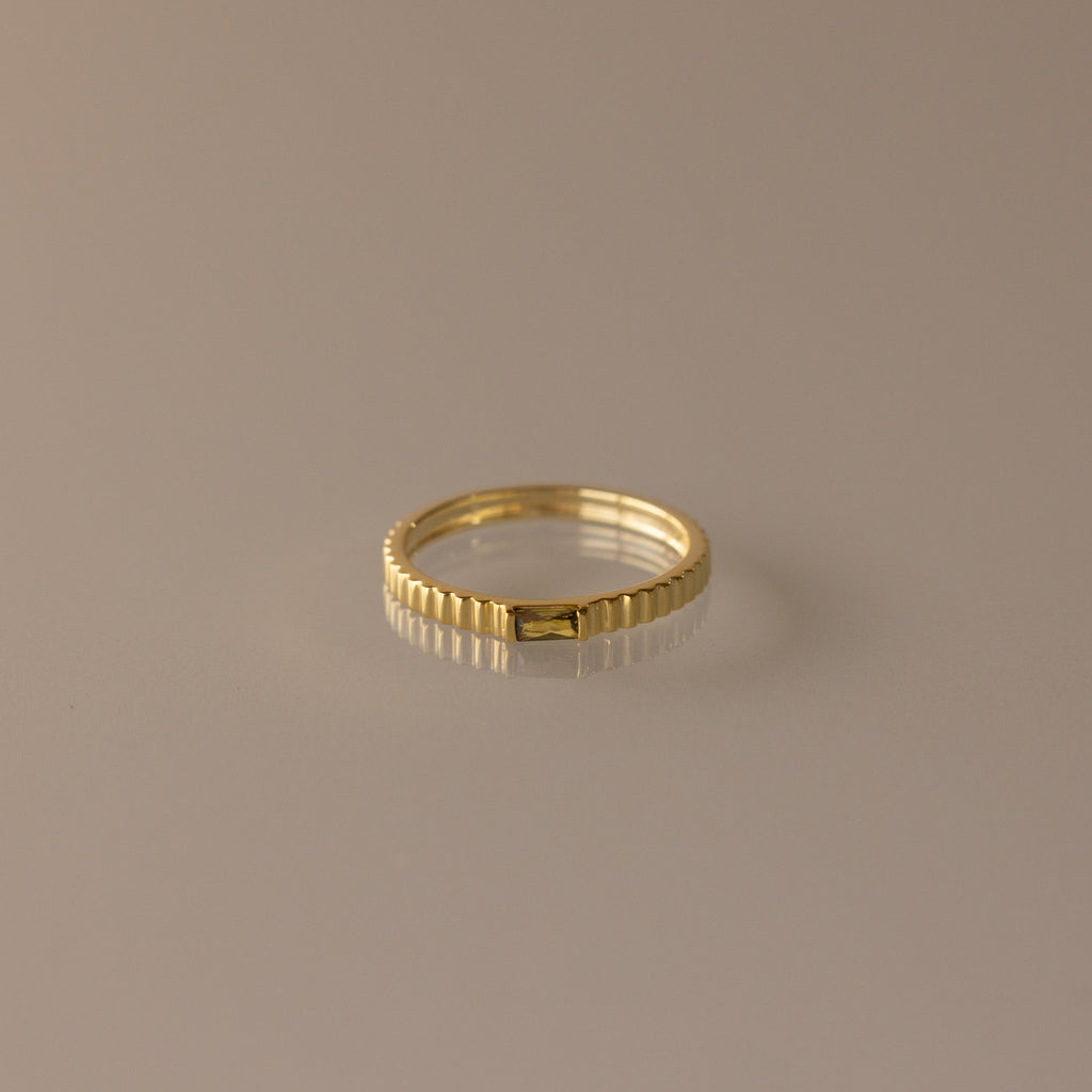 Dainty Ribbed Birthstone Ring