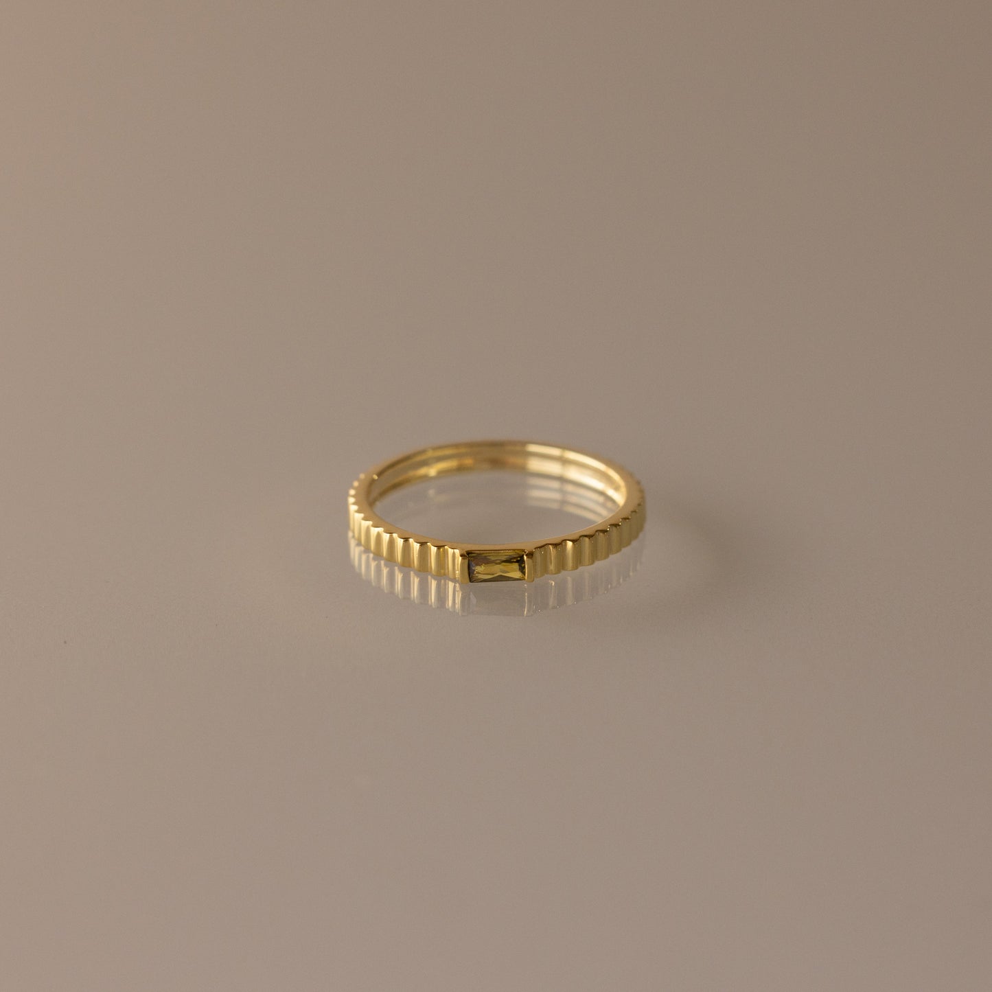 Dainty Ribbed Birthstone Ring
