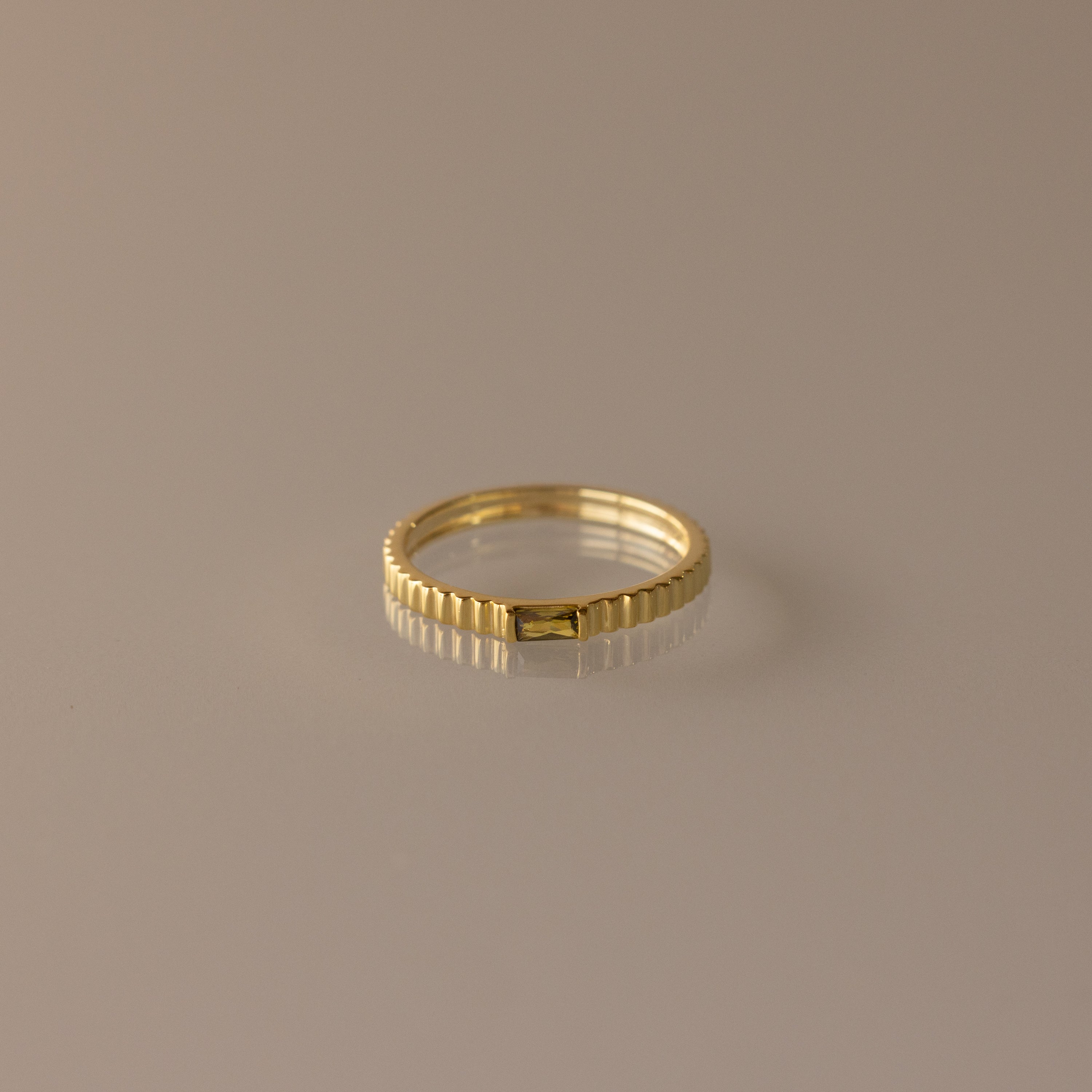 Dainty Ribbed Birthstone Ring