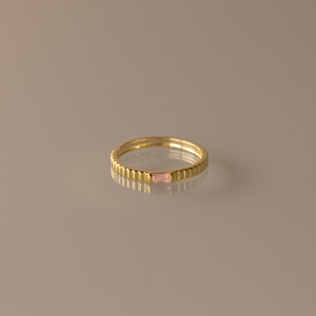 Dainty Ribbed Birthstone Ring