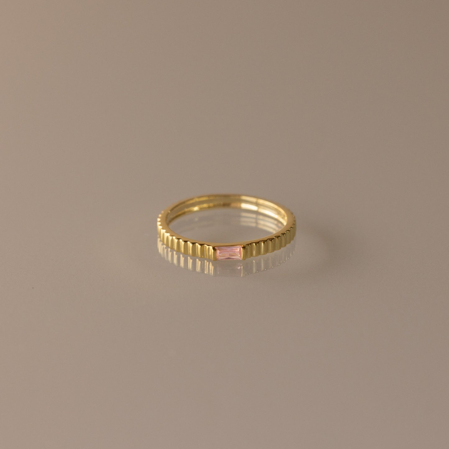 Dainty Ribbed Birthstone Ring