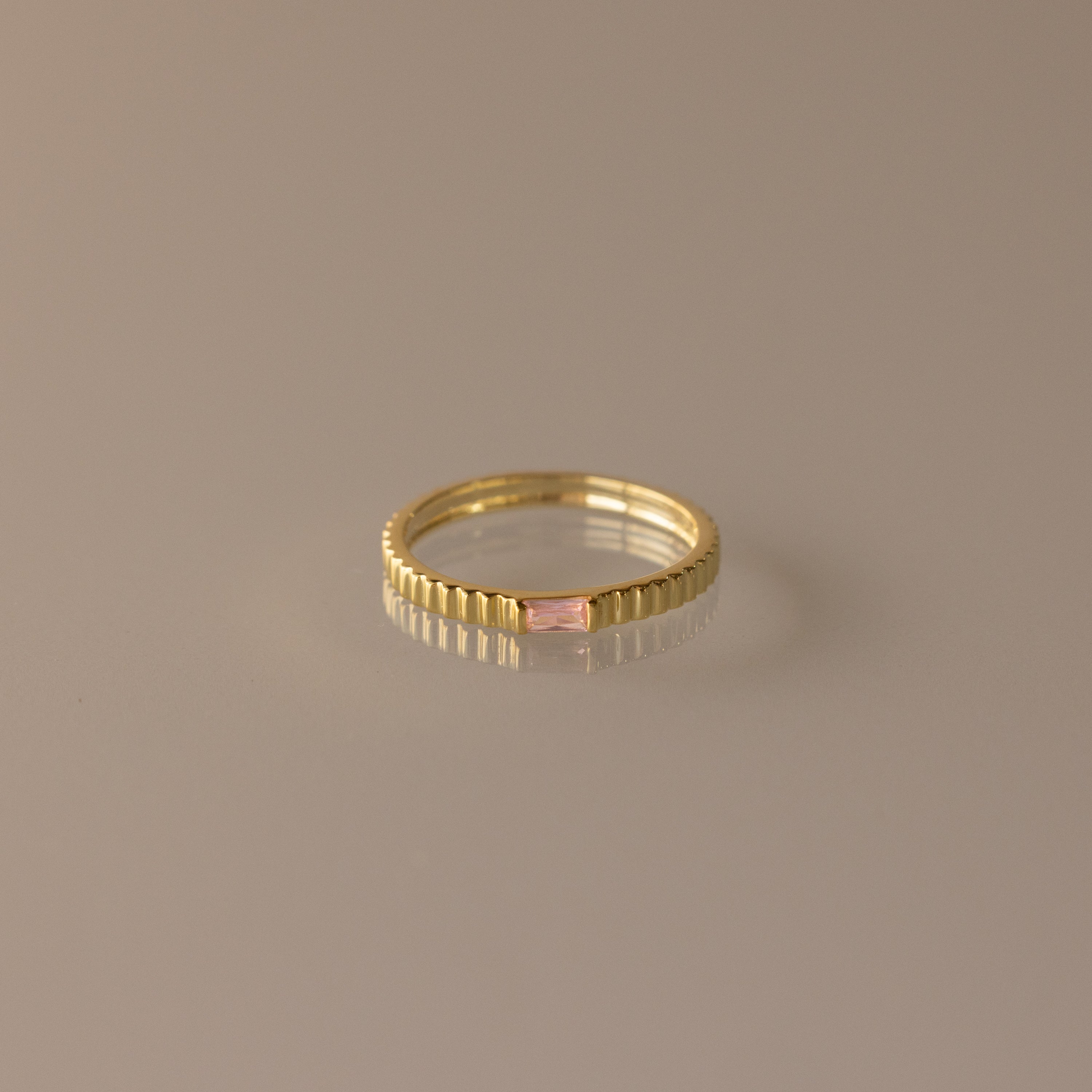 Dainty Ribbed Birthstone Ring